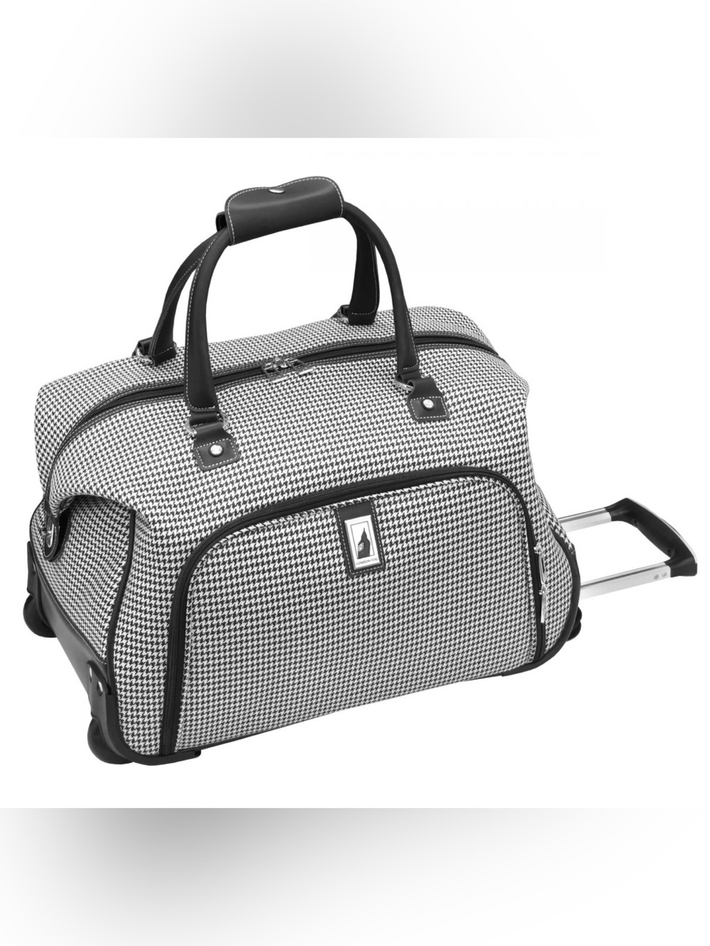 London Fog Cambridge 20” Black & White Houndstooth Rolling Weekender duffle bag
